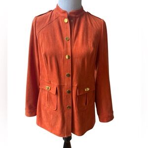 Chico’s Orange Faux Suede Button Down Blazer Jacket Chico Size 0     US Size 4